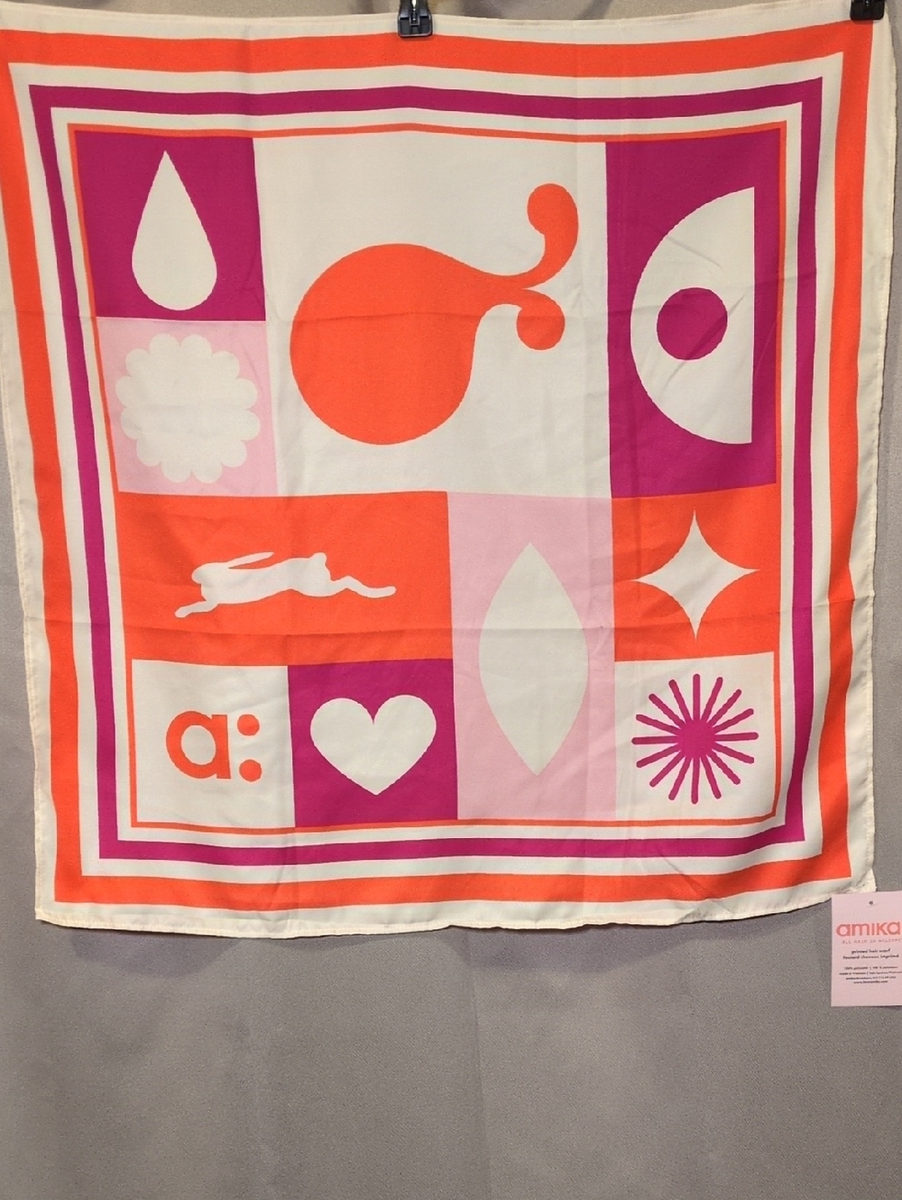 amika Pink, Orange & White Graphic Square Scarf